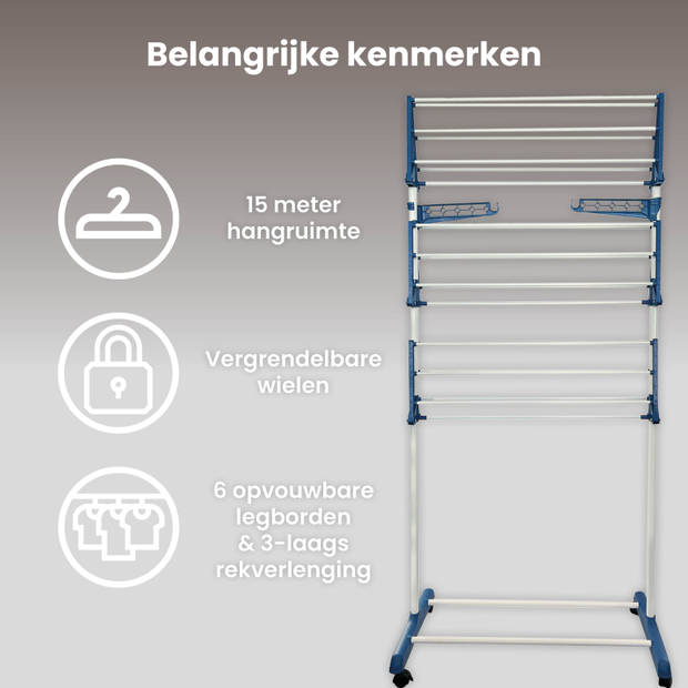 Shine Inklapbaar Droogrek / Droogtoren op Wielen – Wasrek met 18 Stangen