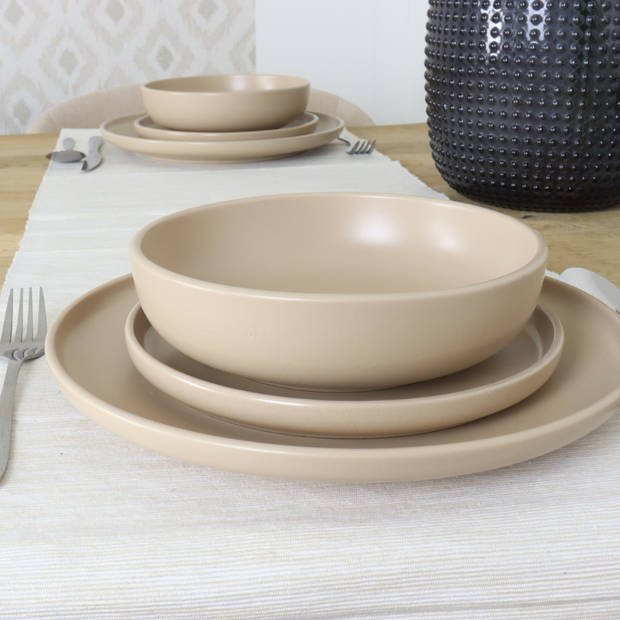 OTIX Ontbijtborden - Bordenset - 12 Persoons - Dessertbord - 21 cm - Beige - Keramiek - ORCHID