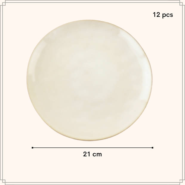 OTIX Ontbijtborden - Bordenset - 12 Persoons - Beige - 21cm - Keramiek - MAPLE