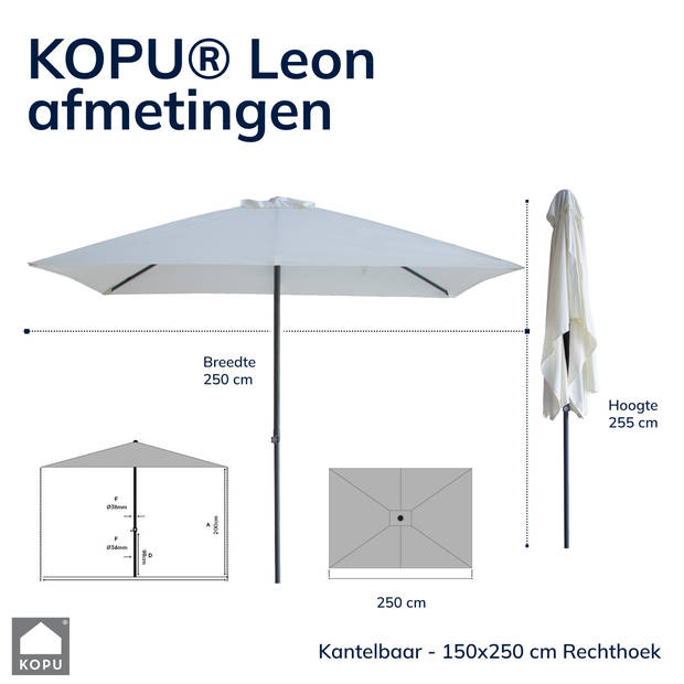 Kopu® Leon Parasol Rechthoek 150x250 cm - met Hoes en Voet - Creme