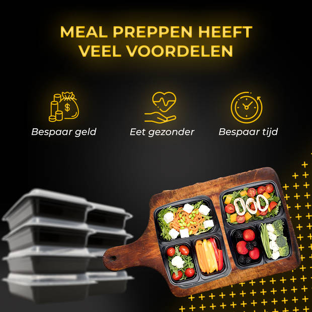 HGMD Meal Prep Bakjes - 10 stuks - 3 compartimenten - Plastic Vershouddoos - 1L - BPA vrij