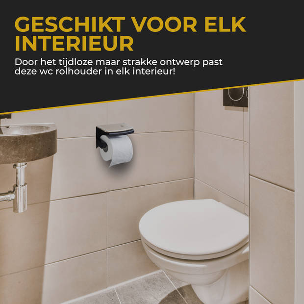 HGMD® WC Rolhouder met Plankje - Zwart - Zelfklevend / Boren / Zonder Boren - Toiletrolhouder zonder boren