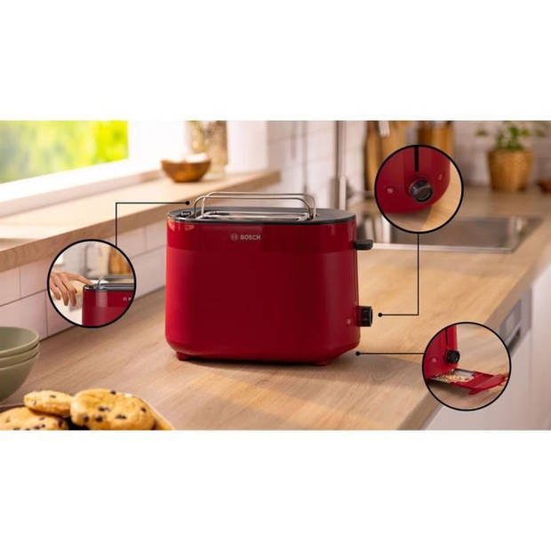 Broodrooster - BOSCH - TAT2M124 MyMoment - Rood - 2 sneetjes - Automatische broodcentrering
