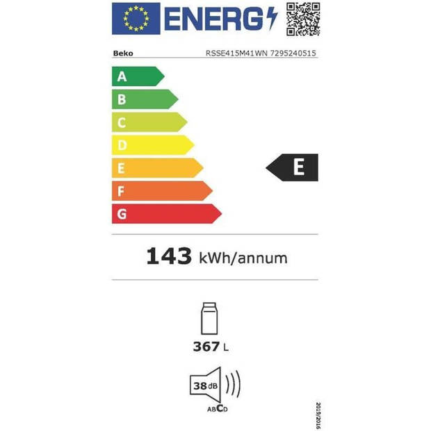 Universele koelkast met één deur - BEKO - RSSE415M41WN - Klasse E - 367 L - 171,4 x 59,5 x 70 cm - Wit