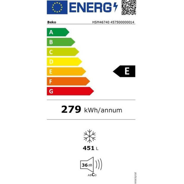 BEKO HSM46740 Vrieskist - Klasse E - 451 L - 67,5 x 155,5 x 86 cm - Wit