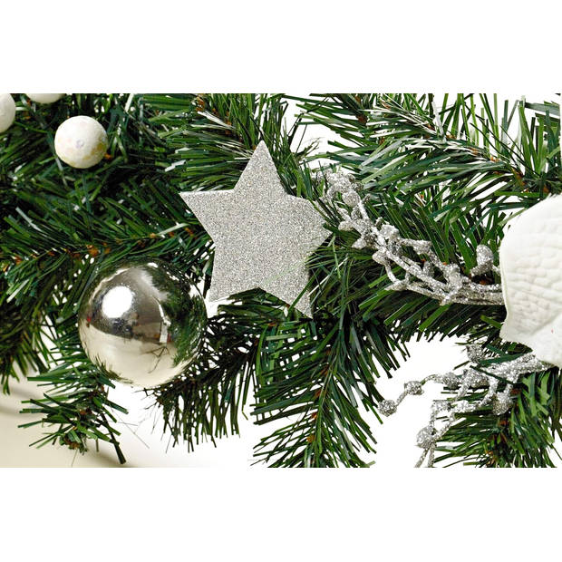 Luxe Kerst Guirlande - Compleet met decoratie en versiering - Wit, Zilver & Groen - 270 cm