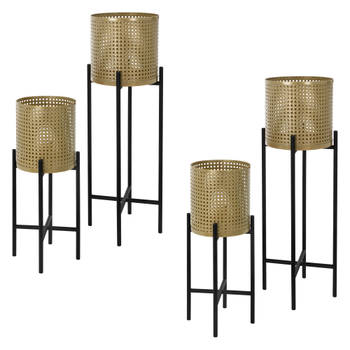 ML-Design bloemstandaard set van 4 zwart-goud 17x17x55/19x19x75,5 cm, gemaakt van staal, bloempotstandaard met