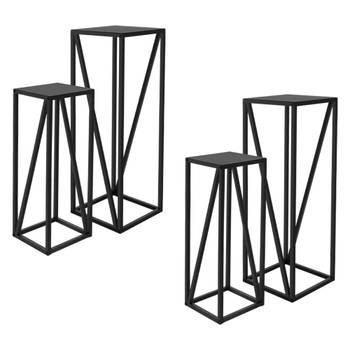 ML-Design bloemenstandaard set van 4, zwart, 21,5x21,5x57,4 cm/26x26x73,5 cm, staal, metalen frame plantenstandaard,