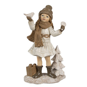 Clayre & Eef Decoratie Beeld Meisje 16 cm Beige Kunststof Beige