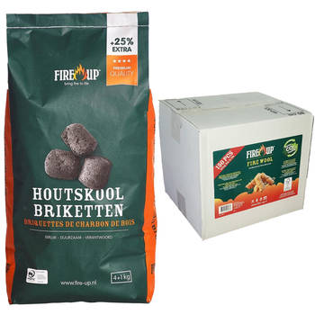 BBQ starterspakket - houtskool briketten 10 kilo - barbecue aanmaak houtwolkrullen 150x - Briketten