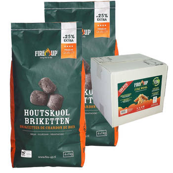 BBQ starterspakket - houtskool briketten 15 kilo - barbecue aanmaak houtwolkrullen 150x - Briketten