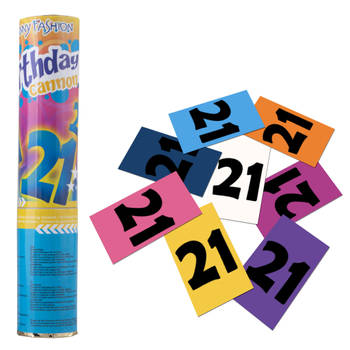 Funny Fashion confetti shooter/kanon - verjaardag 21 jaar - papier - multi kleuren - 20 cm - Confetti