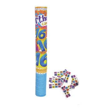 Funny Fashion confetti shooter/kanon - verjaardag 16 jaar - papier - multi kleuren - 40 cm - Confetti