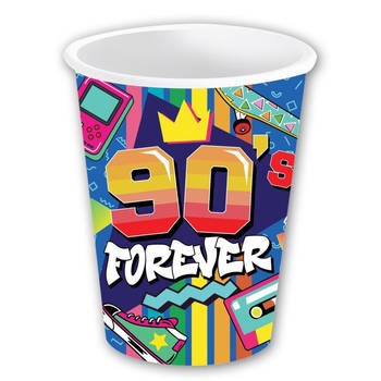 Fiestas Guirca Foute 90s party feestbekertjes - 6x - karton - 240 ml - Jaren 90 thema feestversiering - Feestbekertjes