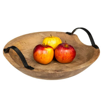 5Five Fruitschaal/fruitmand - mango hout - D30 x H10 cm - met hengsels - Fruitschalen