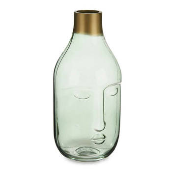 Giftdecor Bloemenvaas Crystal Face - luxe deco glas - groen transparant - D11 x H24 cm - gouden top - Vazen