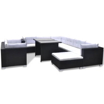 vidaXL 10-delige Loungeset met kussens poly rattan zwart