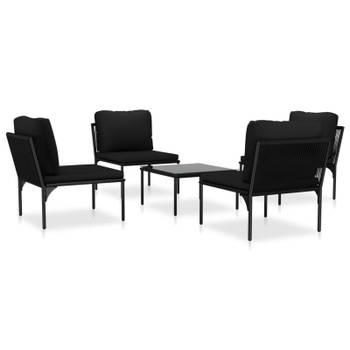 vidaXL 5-delige Loungeset met kussens PVC zwart