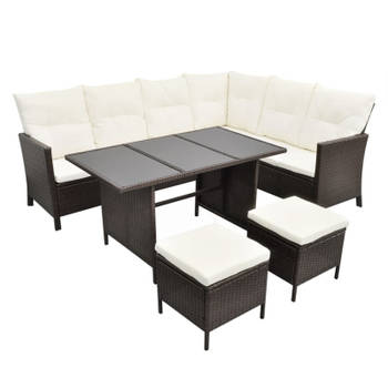 vidaXL 4-delige Loungeset met kussens poly rattan bruin