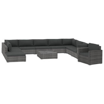 vidaXL 11-delige Loungeset met kussens poly rattan grijs