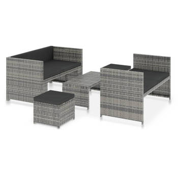 vidaXL 5-delige Loungeset met kussens poly rattan grijs