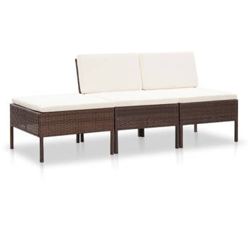 vidaXL 3-delige Loungeset met kussens poly rattan bruin