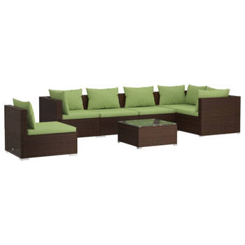 vidaXL 7-delige Loungeset met kussens poly rattan bruin