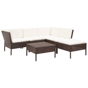 vidaXL 6-delige Loungeset met kussens poly rattan bruin