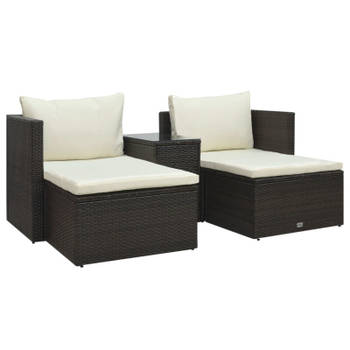 vidaXL 5-delige Loungeset met kussens poly rattan bruin