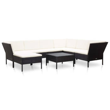 vidaXL 8-delige Loungeset met kussens poly rattan zwart