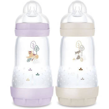 Set van 2 Babyflessen - MAM - Easy Start / Anti-Colic - 260 ml - Flow 2 Speen - Lila + Zand