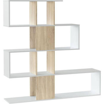 ZIGZAG boekenkast - Eiken en wit - 3 niveaus - 145 x 145 x 28 cm