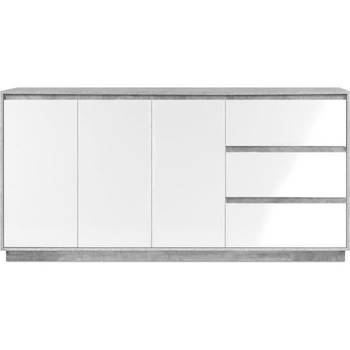 Phoenix 51A dressoir - Structuurbeton decor / glanzend wit - Spaanplaat - 3 deuren/planken/laden - 178 x 88 x 40 cm