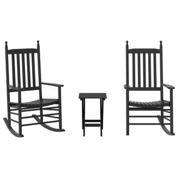 vidaXL Schommelstoelen 2 st met inklapbare tafel populierenhout zwart