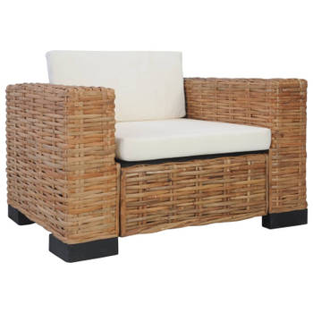 vidaXL Fauteuil met kussens natuurlijk rattan