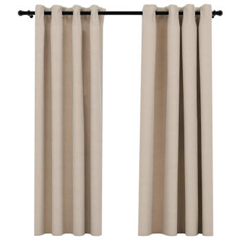 vidaXL Gordijnen linnen-look verduisterend ogen 2 st 140x175 cm beige