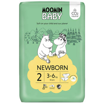 Moomin Baby Eco Wegwerpluiers - Maat 2 - 56 stuks - Absorberend - Huidvriendelijk - Milieuvriendelijk