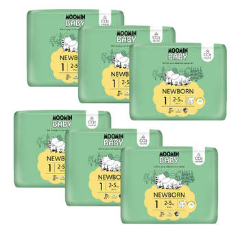 Moomin Baby Eco Wegwerpluiers - Maat 1 - Nordic Swan Ecolabel - Gevoelige huid - Pasvorm - Absorptie - CO2 Neutraal