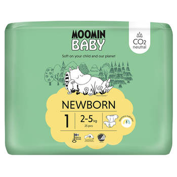 Moomin Baby - Eco Wegwerpluiers - Maat 1 - Nordic Swan Ecolabel - Veilige keuze - Anti-allergisch - CO2-neutraal