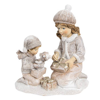 Clayre & Eef Decoratie Beeld Kinderen 15 cm Beige Kunststof Beige