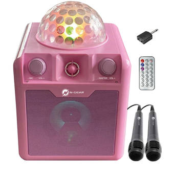 N-GEAR Disco Block 410 - Bluetooth Speaker - Karaokeset - Partybox met 2 Microfoons - Roze