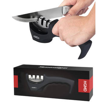 HGMD Luxe Messenslijper - 3 Standen - Zwart - Antislip - Scharenslijper - Messen slijper - Knife sharpener