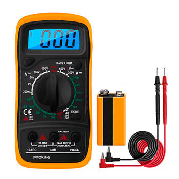 PROKING Digitale Multimeter - AC / DC - Incl. 9V Batterij - Klemtangen - Opberghoes - Multi Meter