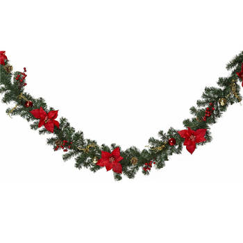 Luxe Kerst Guirlande - Compleet met decoratie - kerst versiering - Groen & Rood - 270 cm