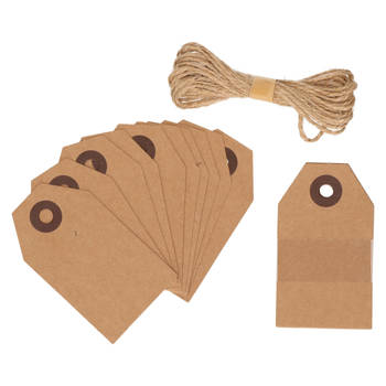 Rayher hobby Cadeau tags/labels - kraftpapier/karton - 40x stuks - aan jute touw - 7.5 x 4.5 cm - Cadeauversiering