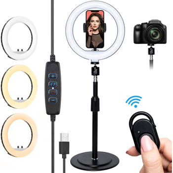 LURK Ringlamp set 8 inch LED met statief Universeel & verstelbaar Selfie Ringlight voor Telefoon iPhone & Samsung