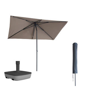 Kopu® Leon Parasol Rechthoek 150x250 cm - met Hoes en Voet - Taupe