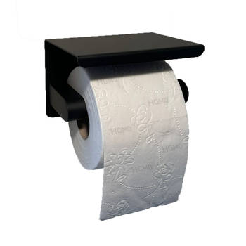 HGMD® WC Rolhouder met Plankje - Zwart - Zelfklevend / Boren / Zonder Boren - Toiletrolhouder zonder boren