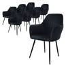 ML-Design set van 8 eetkamerstoelen met rugleuning en armleuningen, zwart, keukenstoelen met fluwelen bekleding,