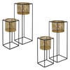 ML-Design bloemenstandaard set van 4, zwart-goud, 21x21x47/25x25x71 cm, gemaakt van staal, bloempotstandaard met